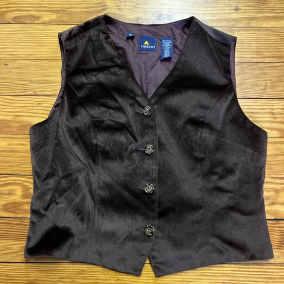 liz sport Jackets & Blazers - Vintage Liz Sport Lizsport Velvet Vest Size 12 Brown Button Up‎ 90's Y2K